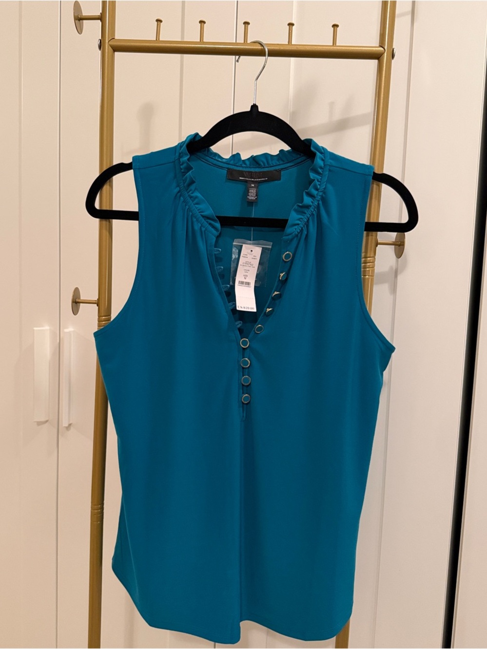 WHBM MJ Button Front Lotus Ruffle V-Neck Blouse l M l NWT